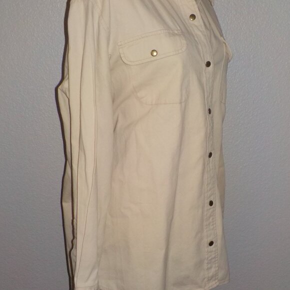 MIDNIGHT SKY WOMENS SIZE X-LARGE KHAKI TAN SNAP FRONT LONG SLEEVE DENIM SHIRT - Picture 4 of 8